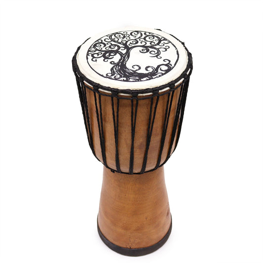 Tree of Life - Wooden Djembe Drum - Rope Tuned - 18cm x 40cm