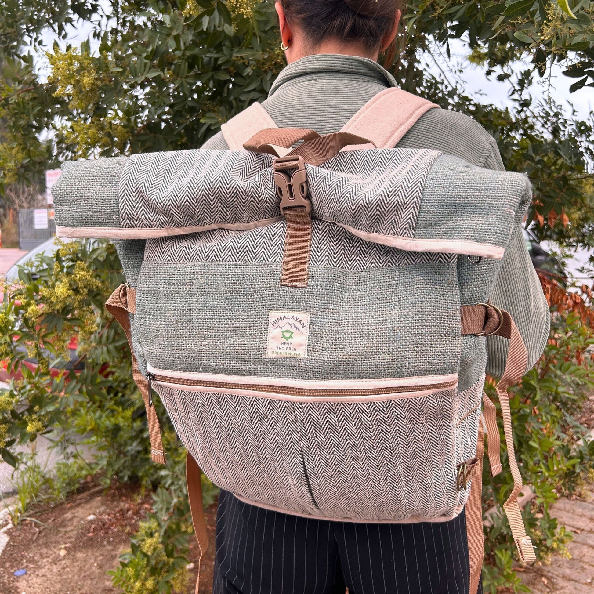 Mindful Goods - Hemp Trekking Rolling Backpack - Sage Green