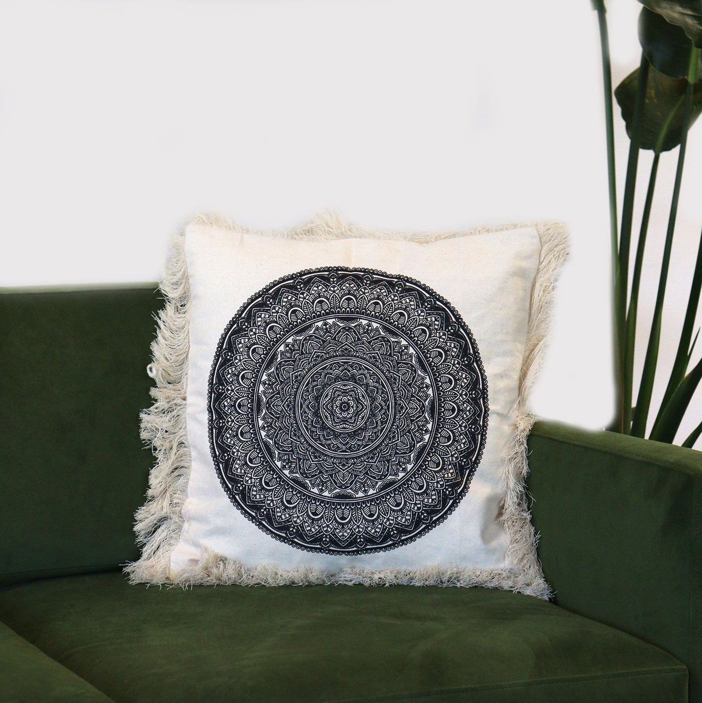 Mindful Goods - Black Mandala Cushion Cover - Natural - 45cm x 45cm