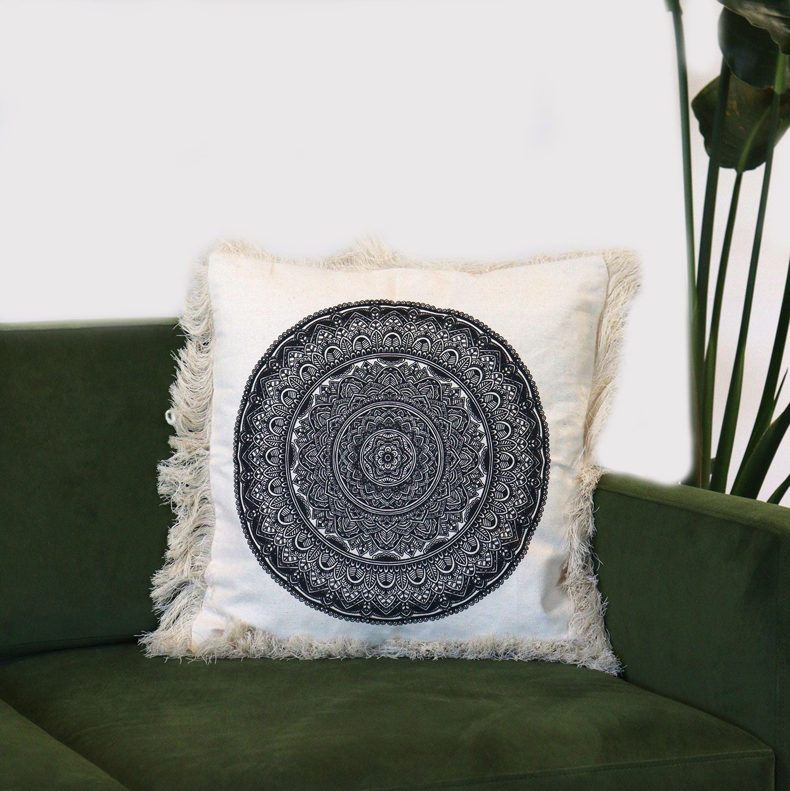 Mindful Goods - Black Mandala Cushion Cover - Natural - 45cm x 45cm