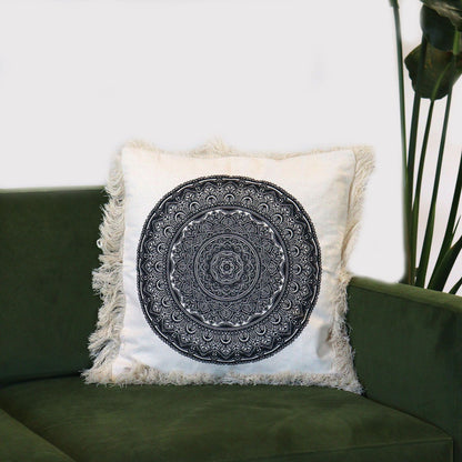 Mindful Goods - Black Mandala Cushion Cover - Natural - 45cm x 45cm