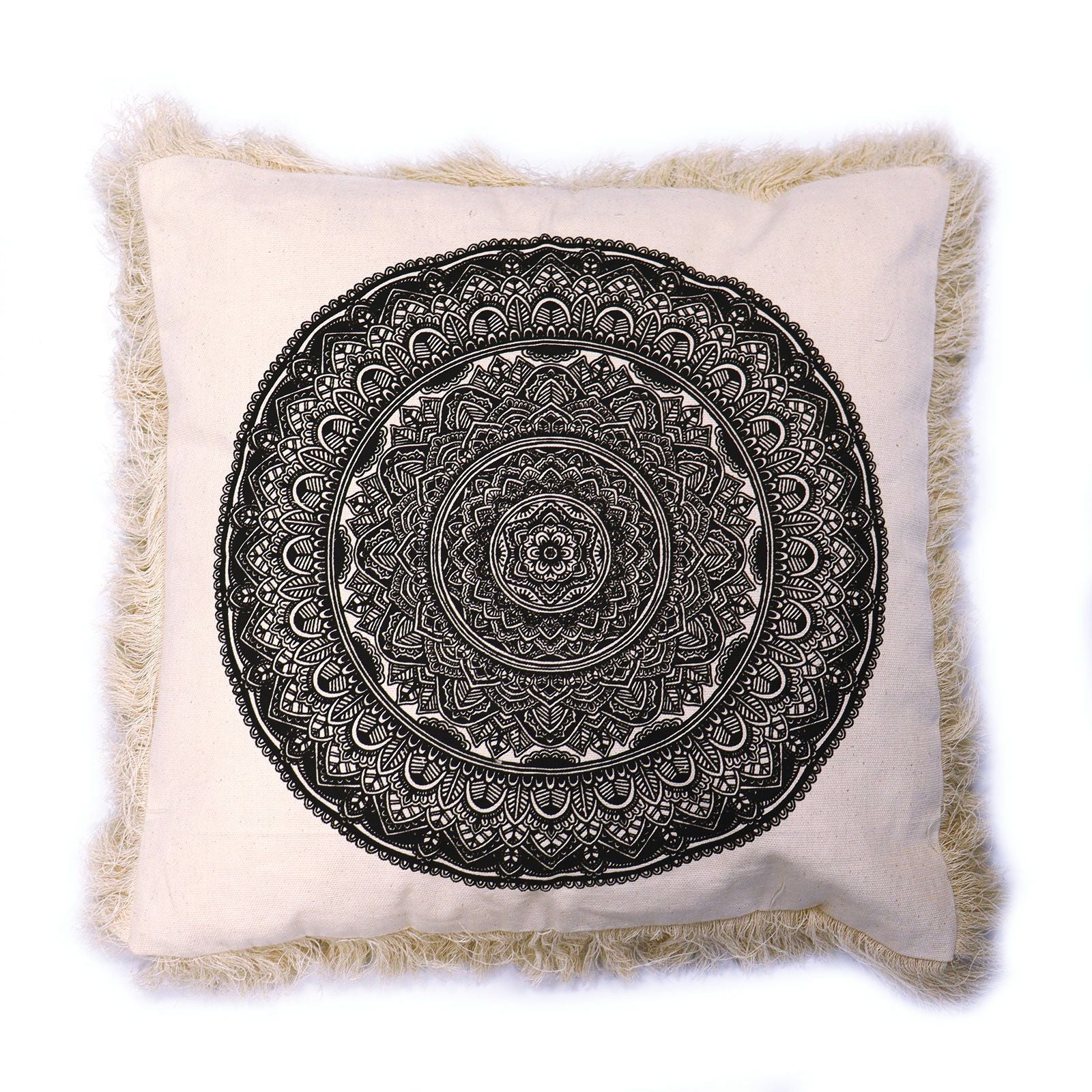 Mindful Goods - Black Mandala Cushion Cover - Natural - 45cm x 45cm