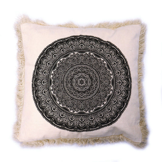 Mindful Goods - Black Mandala Cushion Cover - Natural - 45cm x 45cm